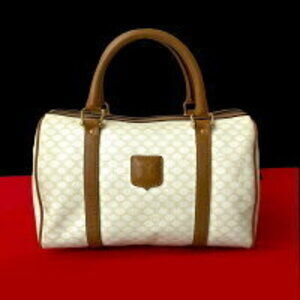 Celine Macadam Blason Triomphe leather handbag Boston bag white